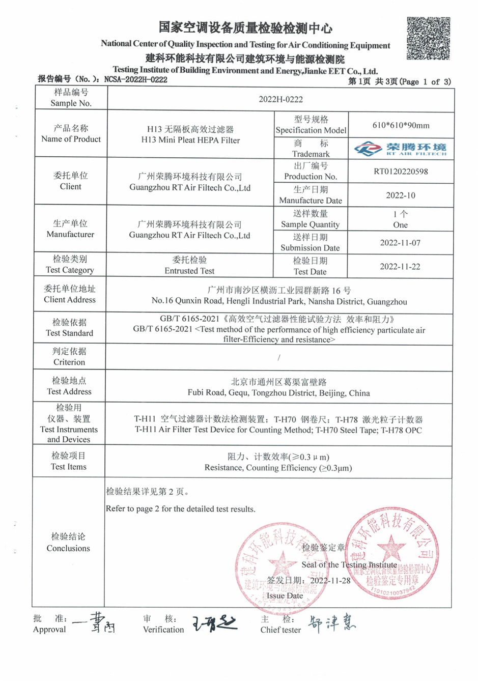 HEPA Filter Test Report